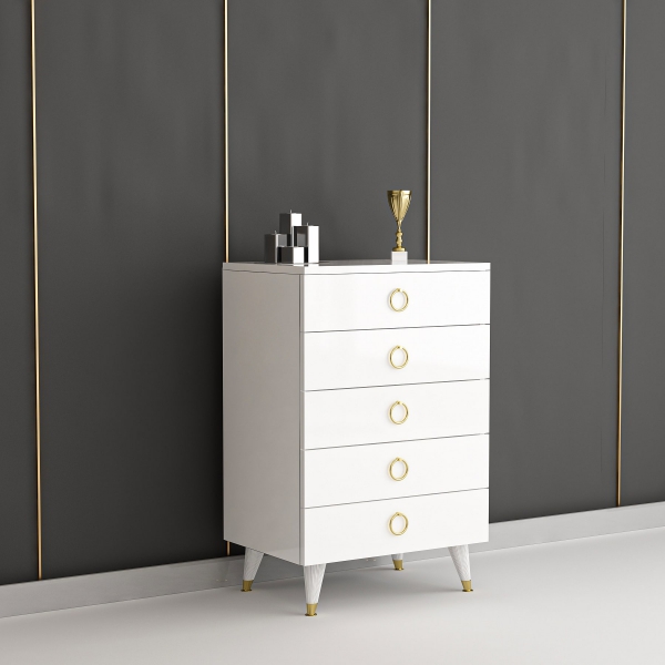 Honnor Dresser with Drawers - White & Gold