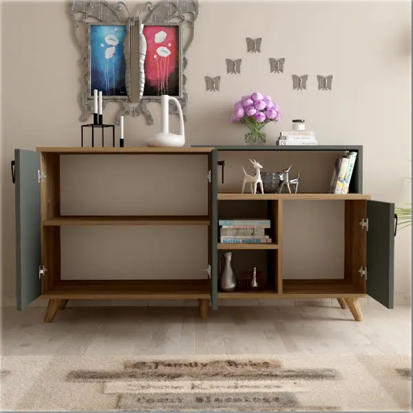 Lilium Sideboard with Cabinets and Shelves - Walnut & Anthracite