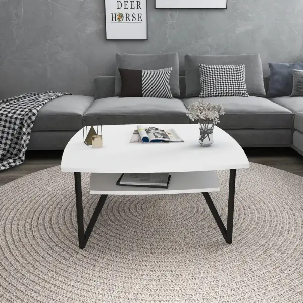 Orion 90 Coffee Table with Storage Shelf - White
