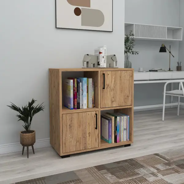 Vasilis Bookcase with Cabinets and Shelves - Atlantic Pine