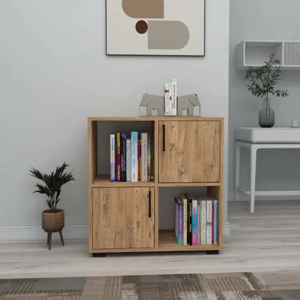 Vasilis Bookcase with Cabinets and Shelves - Atlantic Pine