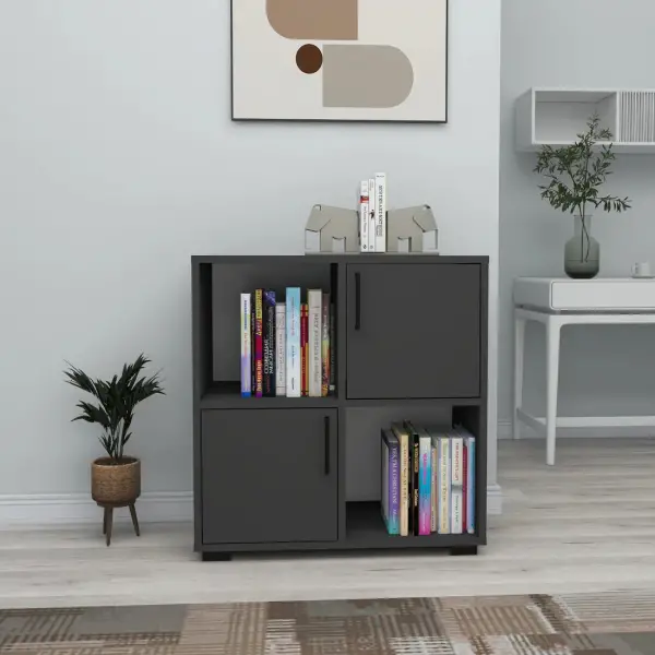 Vasilis Bookcase with Cabinets and Shelves - Anthracite