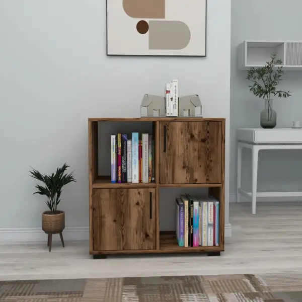 Vasilis Bookcase with Cabinets and Shelves - Light Walnut