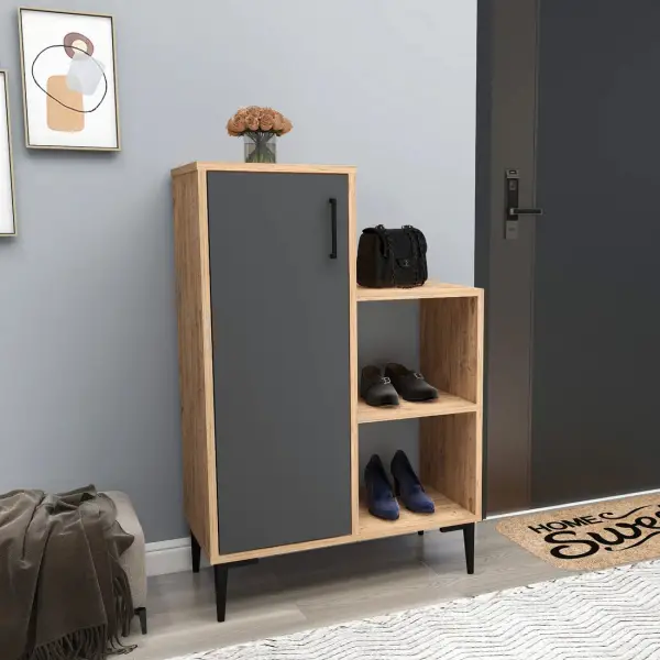 Beate Shoe Storage Shelf with Cabinet - Atlantic Pine / Anthracite