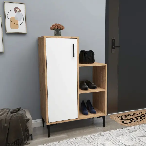 Beate Shoe Storage Shelf with Cabinet - Atlantic Pine / White