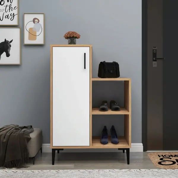 Beate Shoe Storage Shelf with Cabinet - Atlantic Pine / White