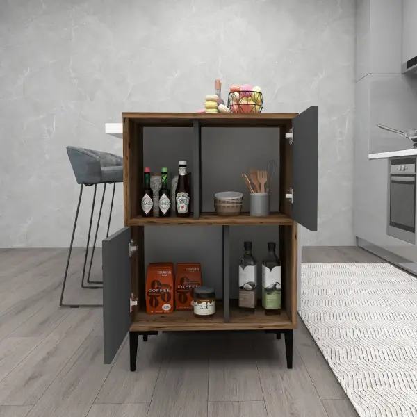 Jeremy Kitchen Cabinet with Shelves - Light Walnut & Anthracite