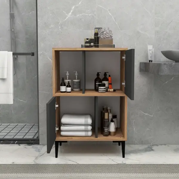 Jeremy Bathroom Cabinet with Shelves -  Atlantic Pine & Anthracite