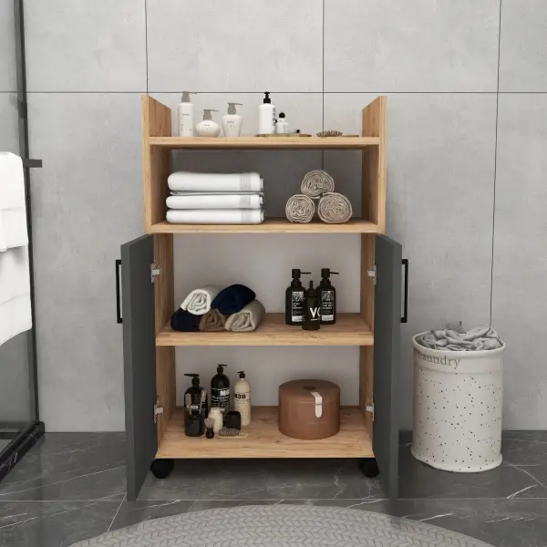 Tyler Bathroom Cabinet with Shelves - Atlantic Pine & Anthracite