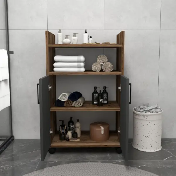 Tyler Bathroom Cabinet with Shelves - Light Walnut & Anthracite