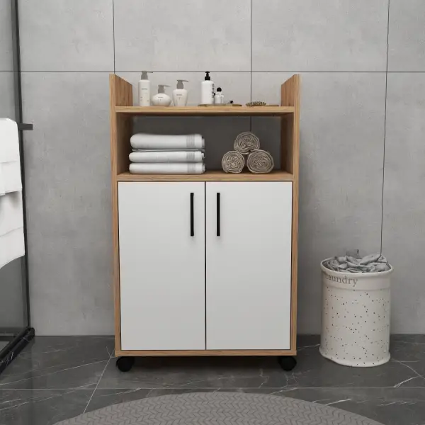 Tyler Bathroom Cabinet with Shelves - Atlantic Pine & White