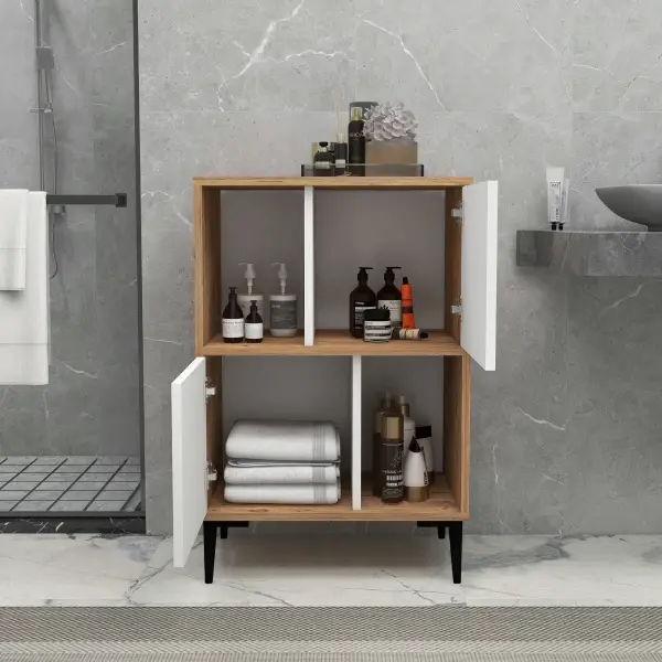 Jeremy Bathroom Cabinet with Shelves -  Atlantic Pine & White