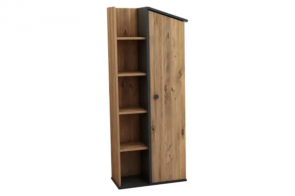 Valentino Bookcase with Storage Shelves and Cabinets - Atlantic Pine & Anthracite