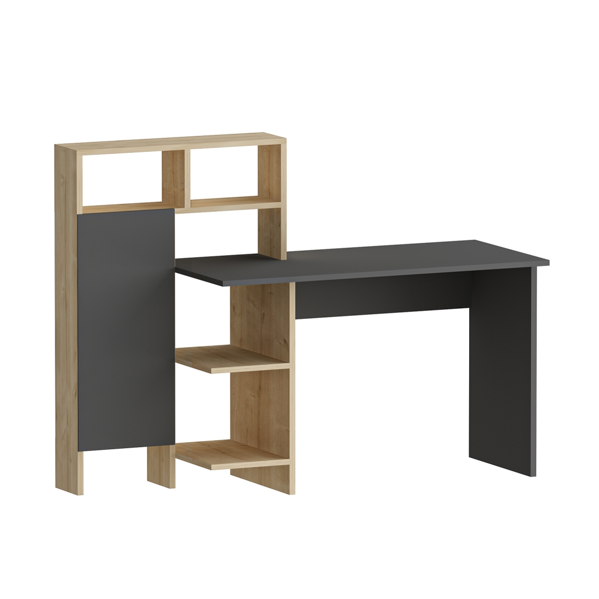 Delmaris Computer Desk with Shelves and Cabinet - Anthracite & Oak