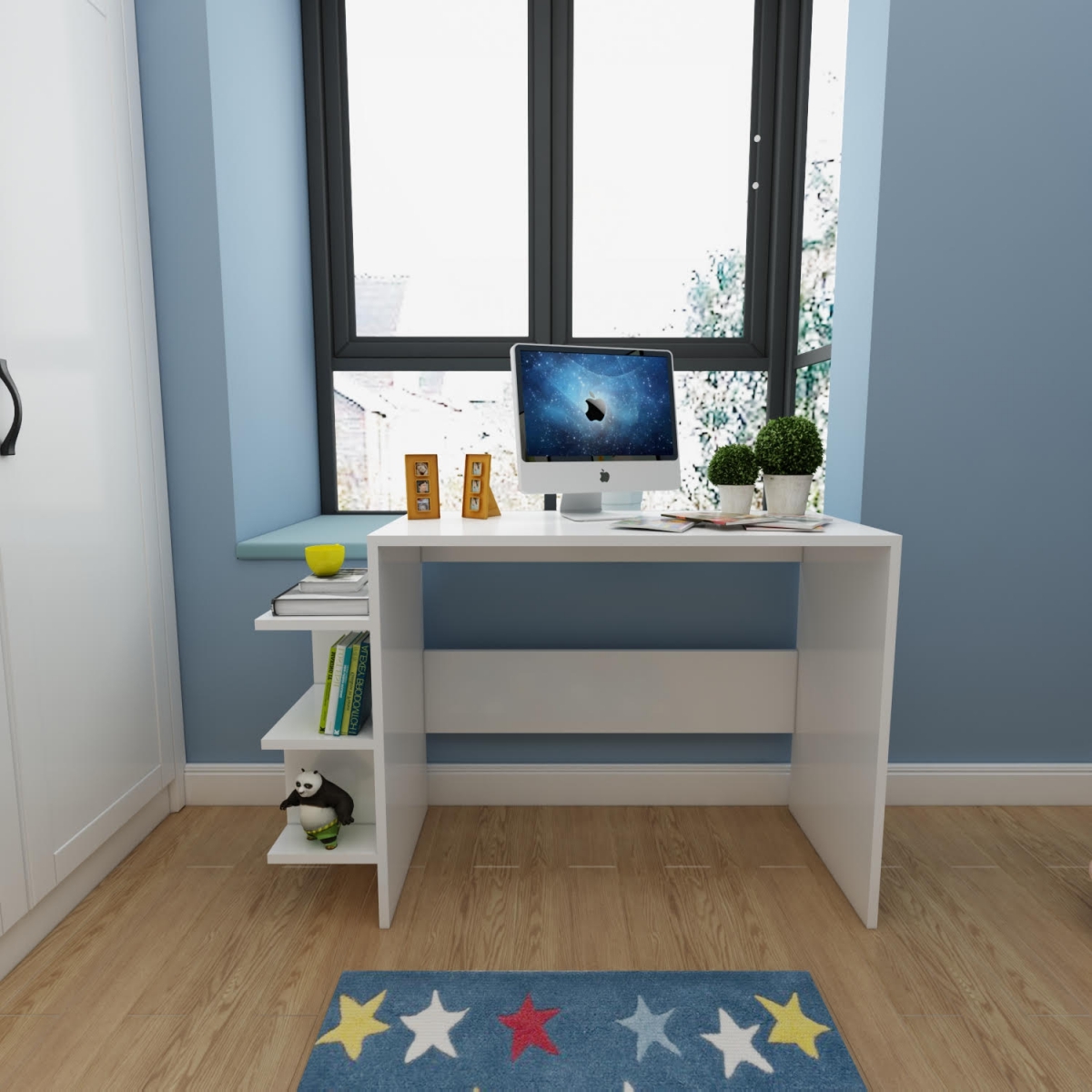 Vispo Computer Desk with Shelves - White