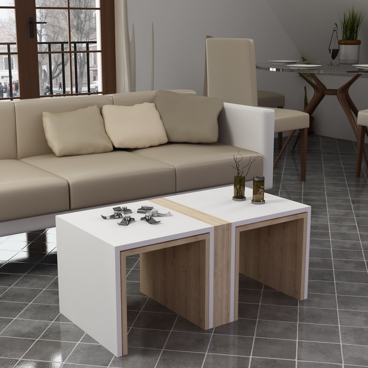 Cheryl Nesting Coffee Table - White & Oak