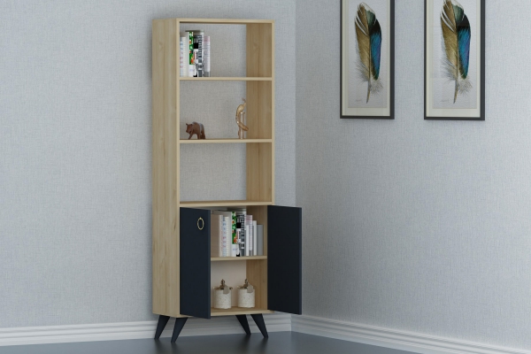 Ariana Bookcase with Cabinets and Shelves - Sapphire Oak & Anthracite