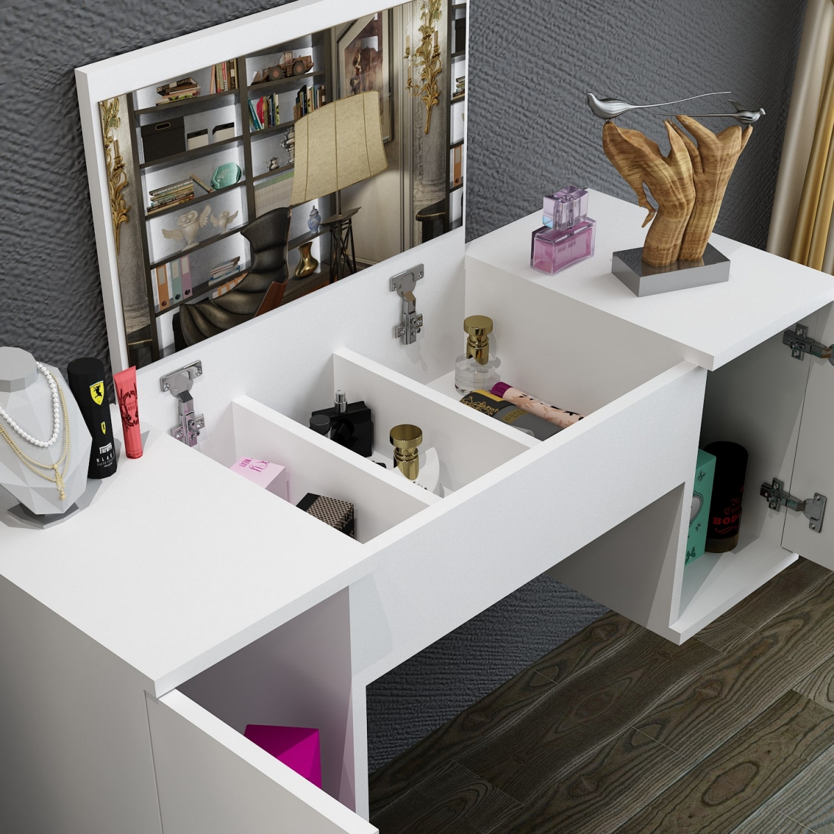 Marie Wall Mounted Makeup Vanity Table with Mirror White