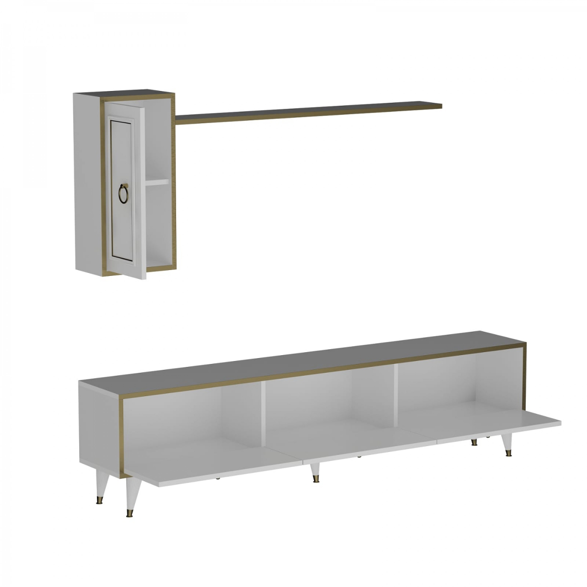 Antonia TV Stand and Entertainment Center - White & Gold Band