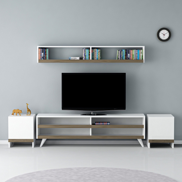Callis TV Stand and Entertainment Center - White & Walnut