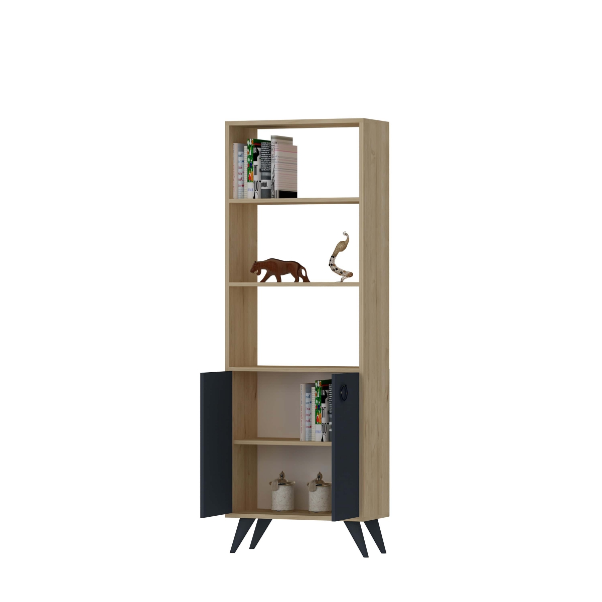 Ariana Bookcase with Cabinets and Shelves - Oak & Anthracite