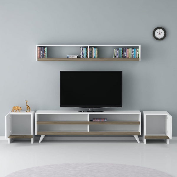 Callis TV Stand and Entertainment Center - White & Walnut