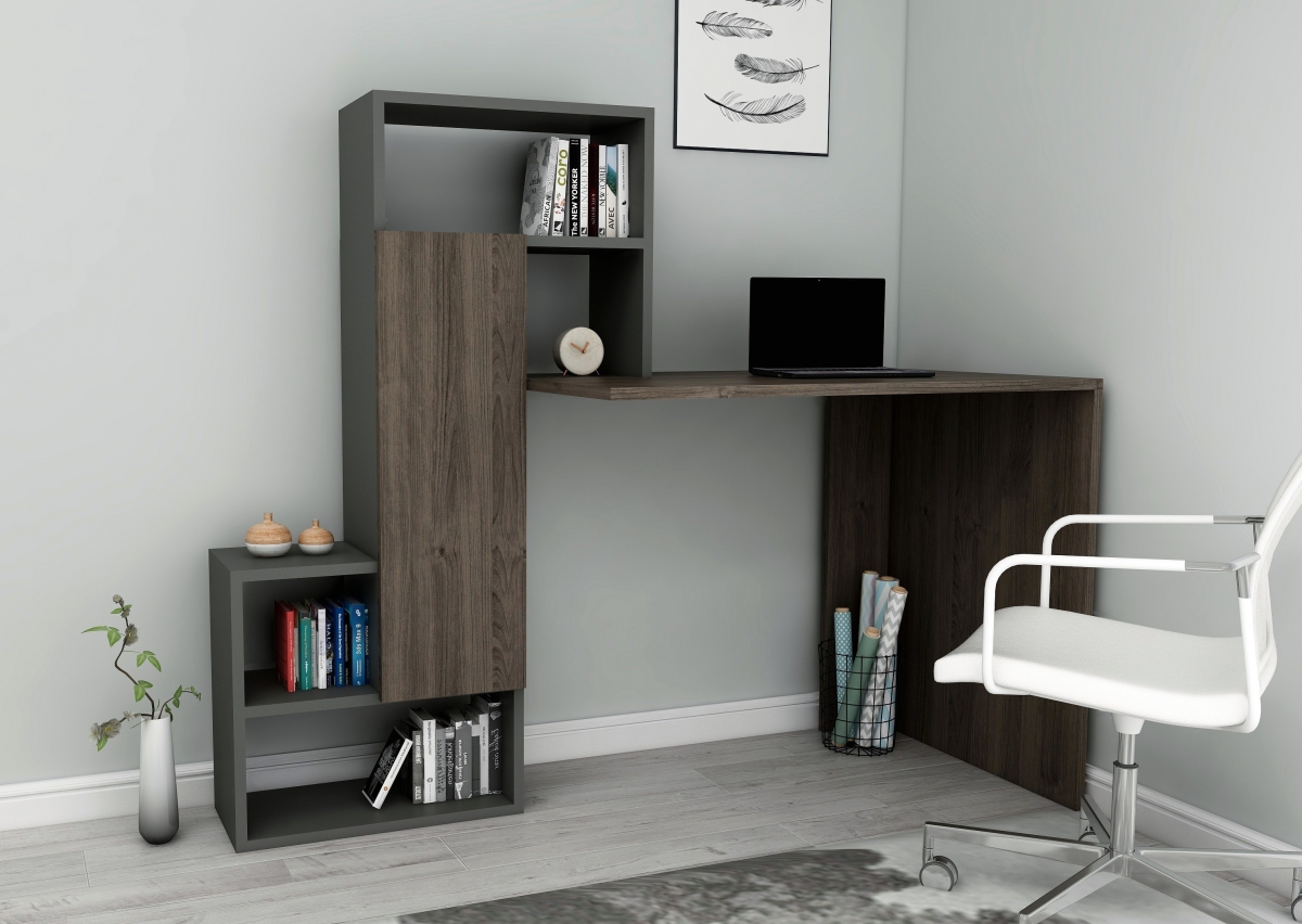 Segoro Computer Desk with Cabinet and Shelves - Walnut & Anthracite
