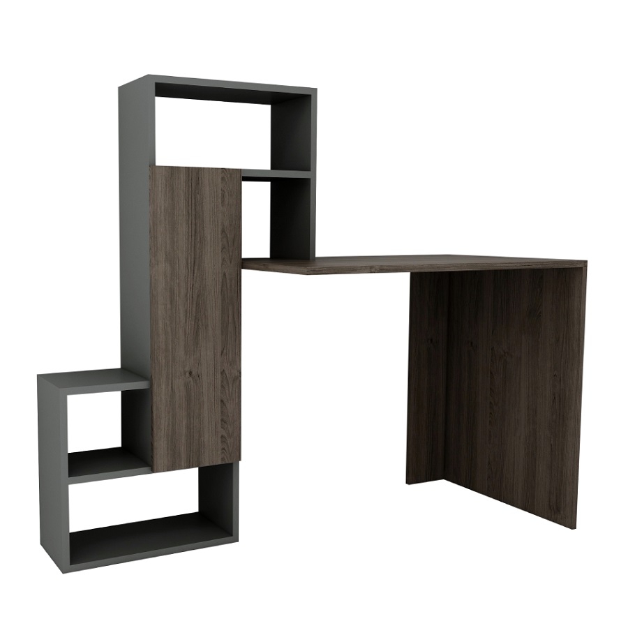 Segoro Computer Desk with Cabinet and Shelves - Walnut & Anthracite
