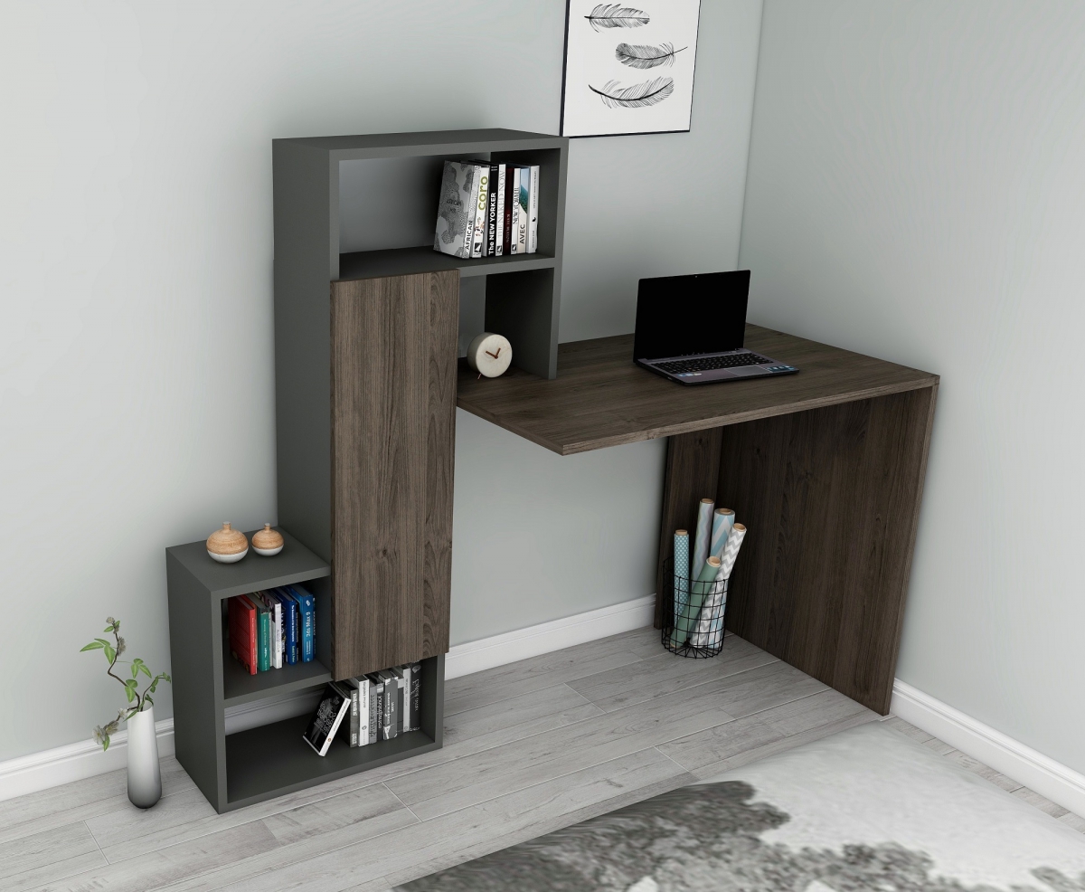 Segoro Computer Desk with Cabinet and Shelves - Walnut & Anthracite