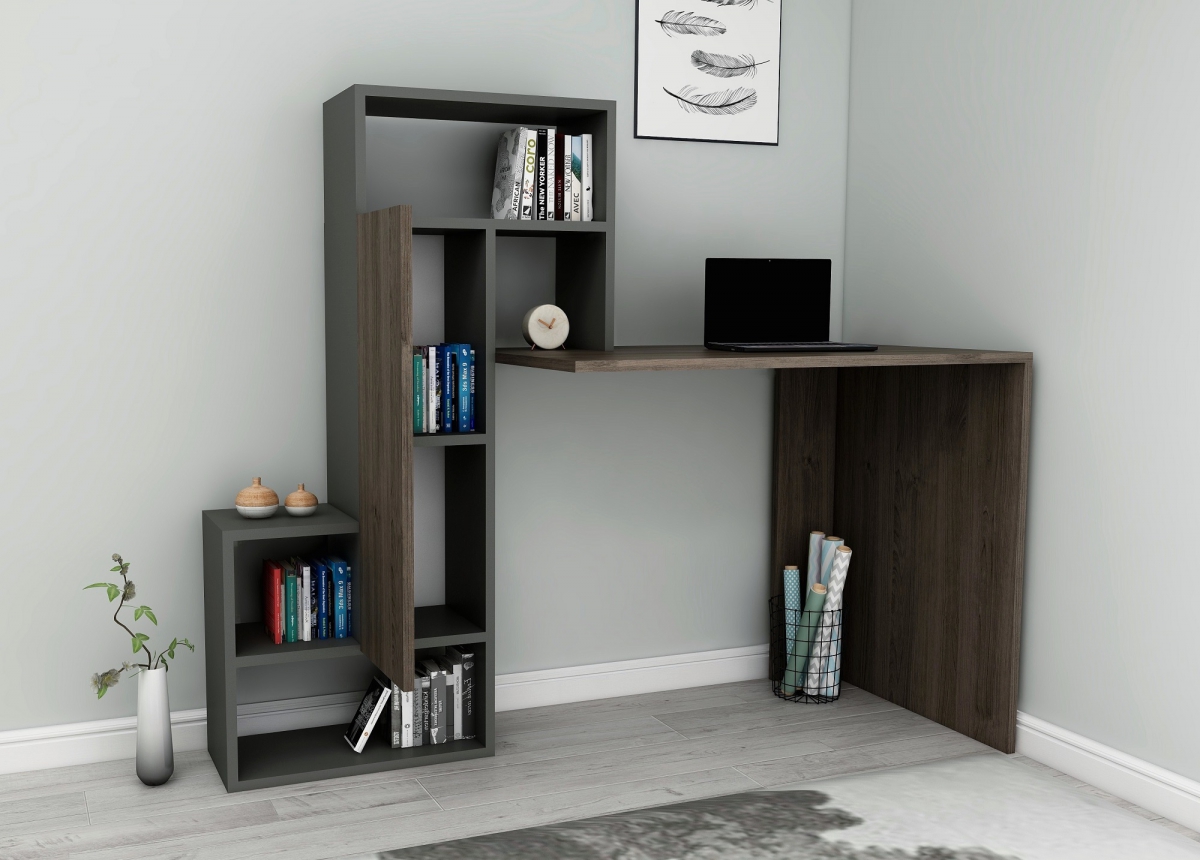 Segoro Computer Desk with Cabinet and Shelves - Walnut & Anthracite