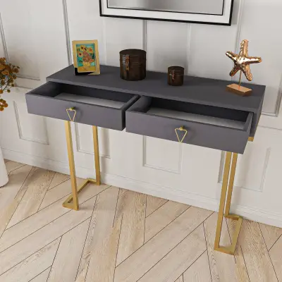 Celerina Dresuar Console Table with Drawers - Anthracite & Gold