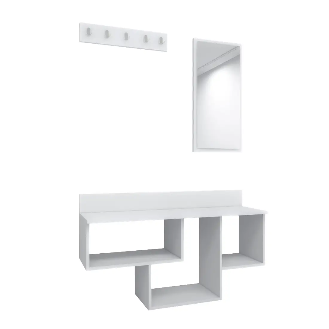 Placido Wall Mounted Dresuar Console Table with Mirror and Hooks - White