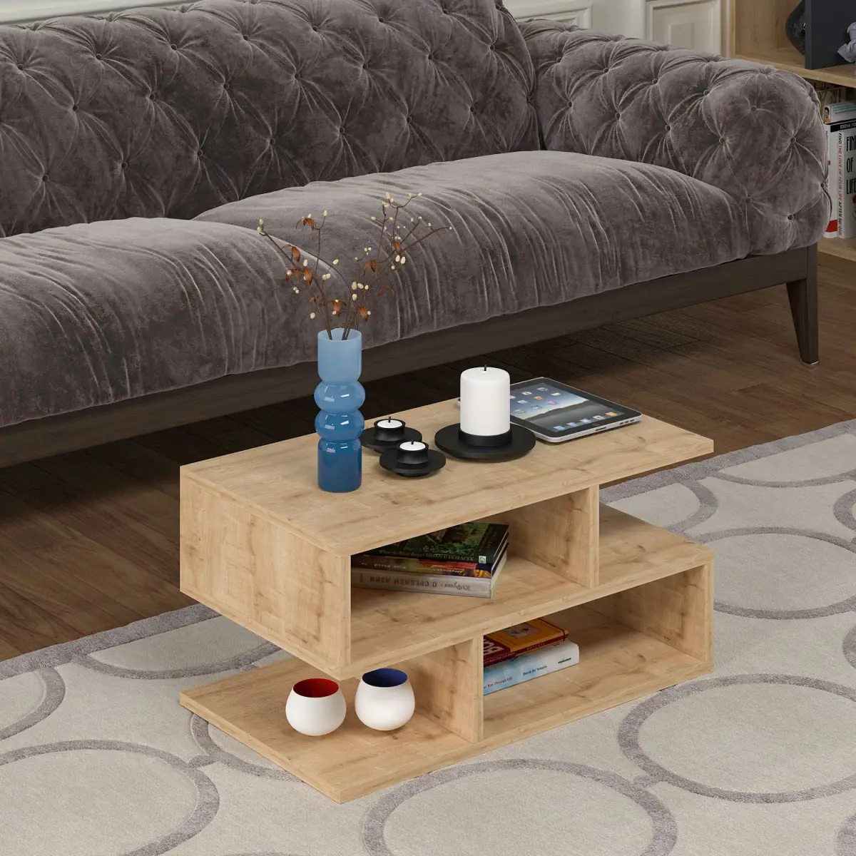 Karla Coffee Table with Storage Shelves - Oak
