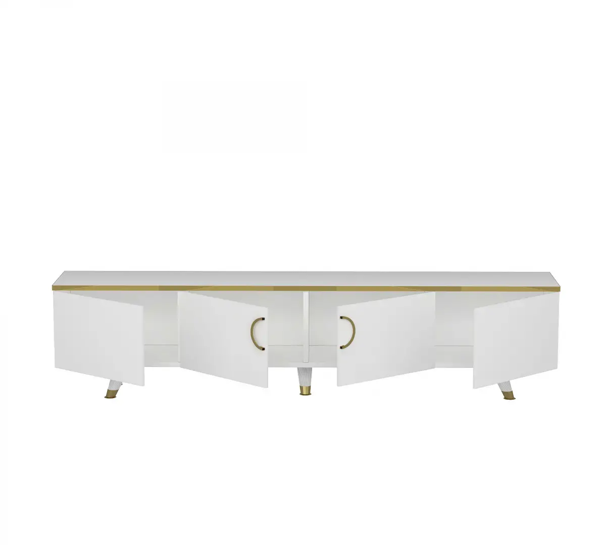 Plana TV Stand with Cabinets - White & Gold Band