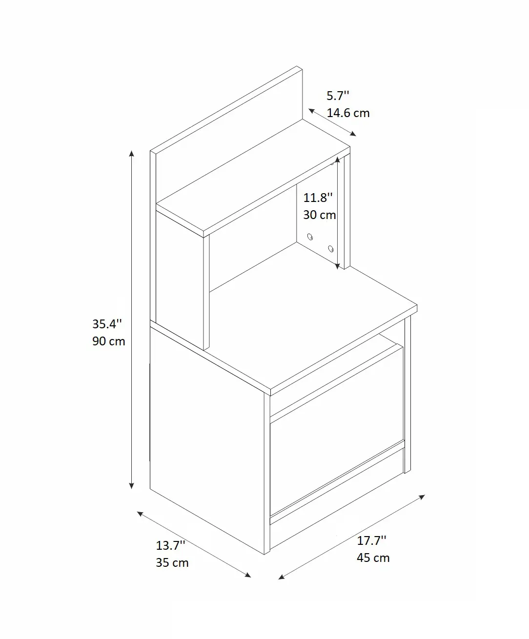 Tilia Nightstand with A Cabinet and Shelves - Oak & Black Marble Effect