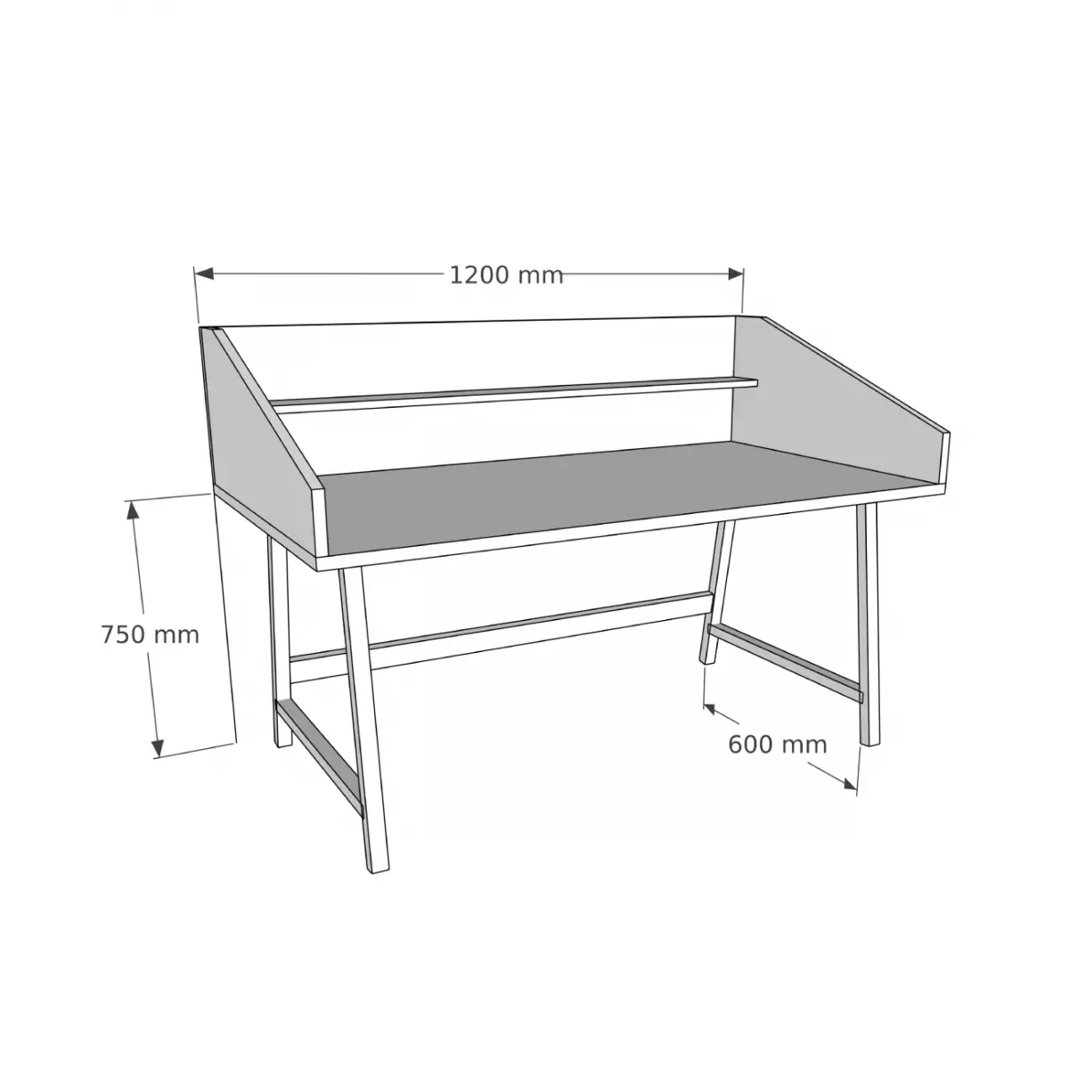 Nashy Wood Computer Desk with Front Bar Shelf - Oak