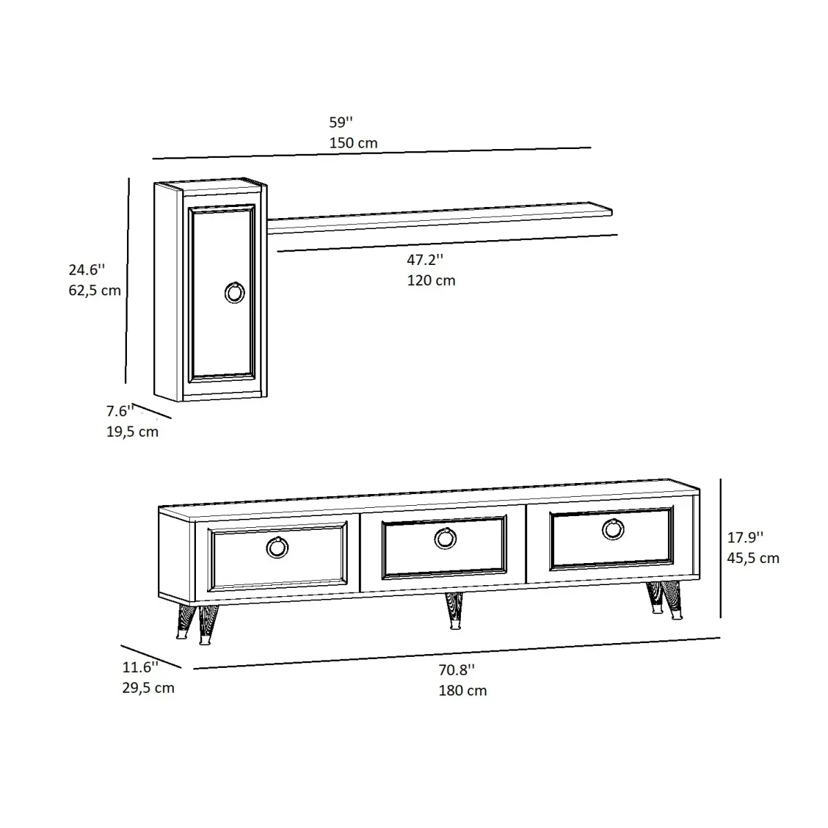 Antonia TV Stand and Entertainment Center - White & Gold Band