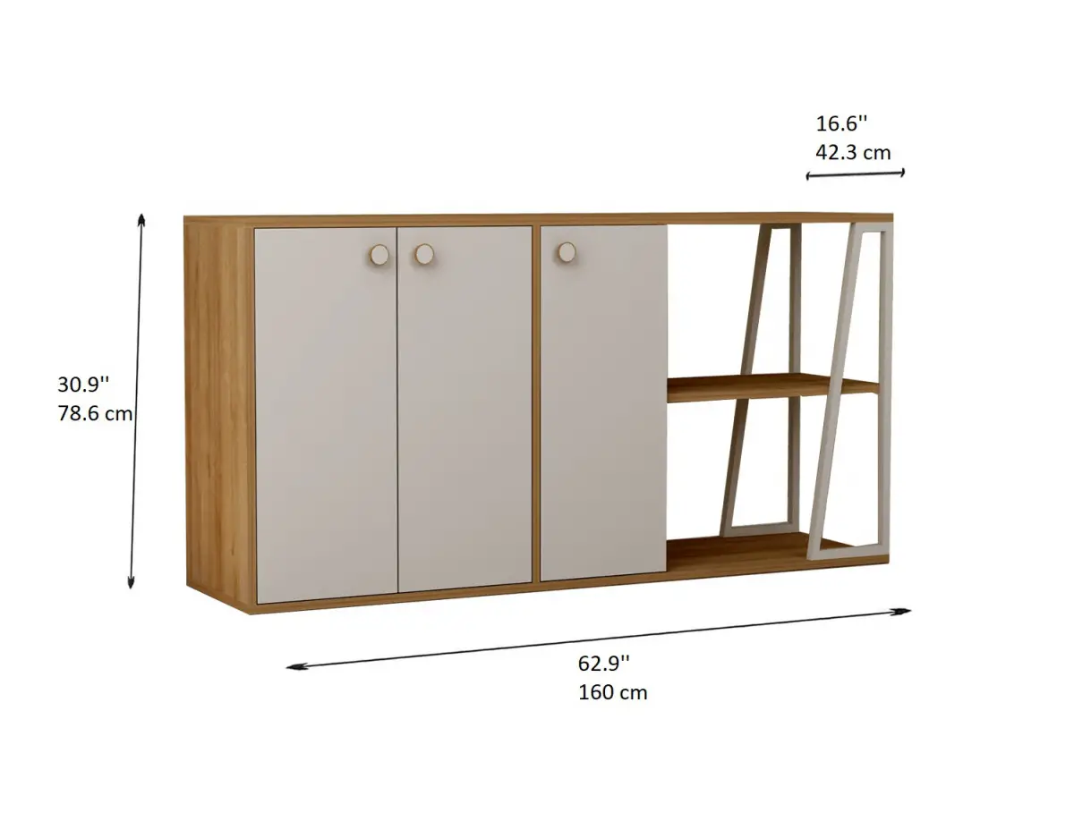 Avena Sideboard with Cabinets and Shelves - White & Oak
