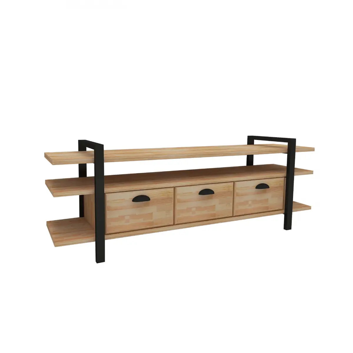 Miles Wood Metal TV Stand and Media Console - Natural & Black
