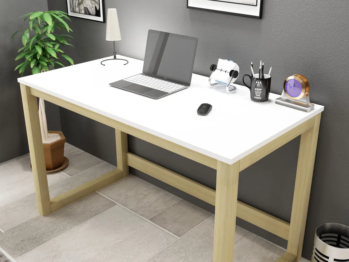 History Computer Study Desk - Natural & White