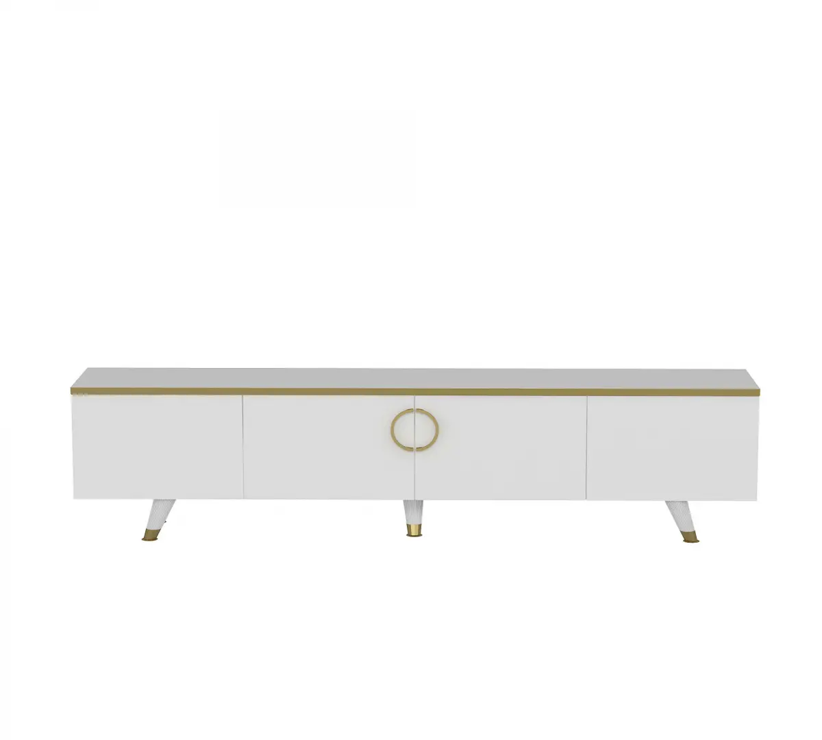 Plana TV Stand with Cabinets - White & Gold Band