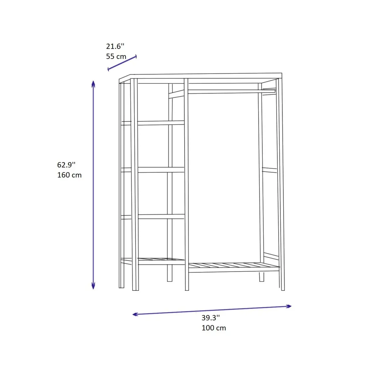 Randa 55 Solid Wood Open Wardrobe