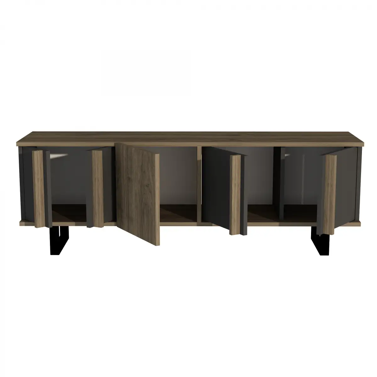 Fido TV Stand with Cabinet Shelves - Walnut & Anthracite