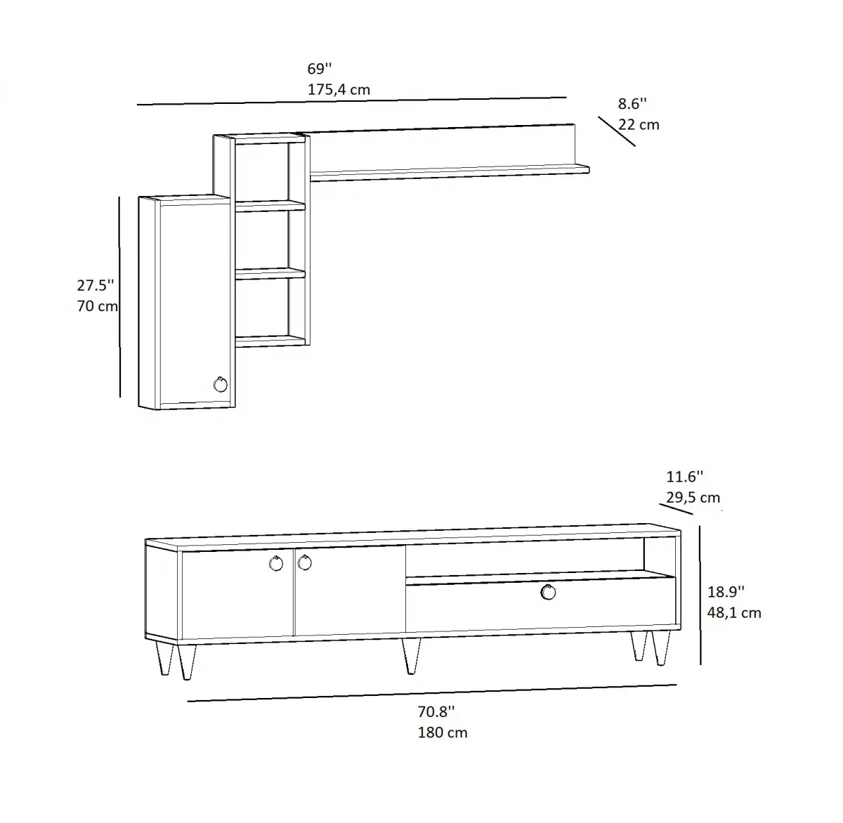 Ariana TV Stand and Entertainment Center - Anthracite & Oak