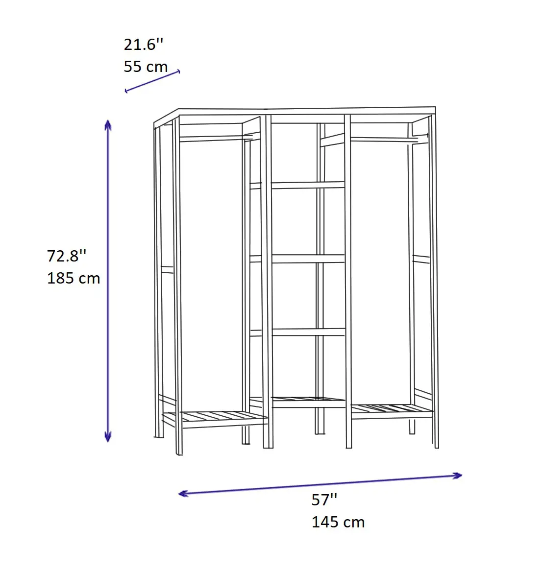 Action 55 Solid Wood Open Wardrobe