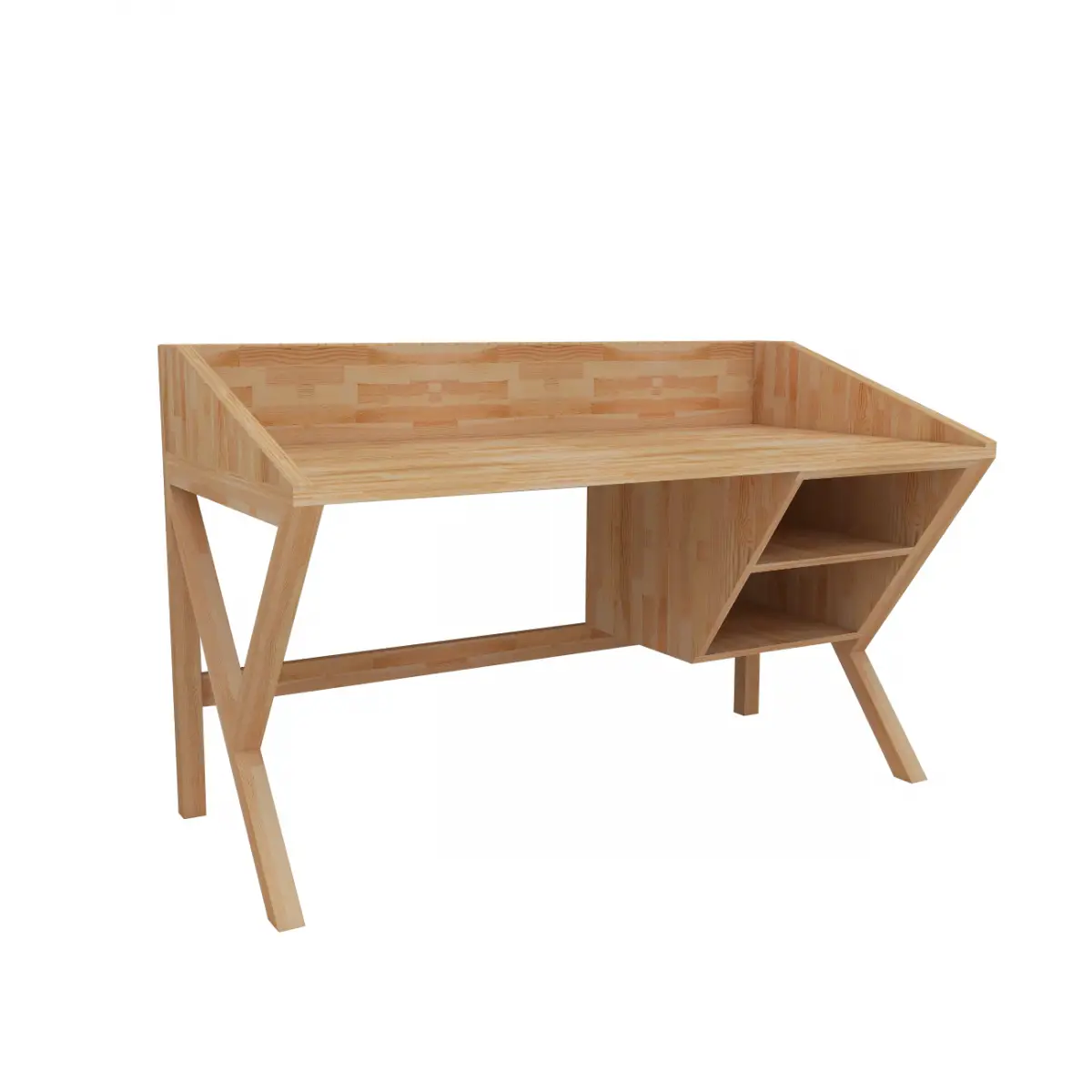 Ivo Wood Computer Desk with Front Bar and Shelves - Natural