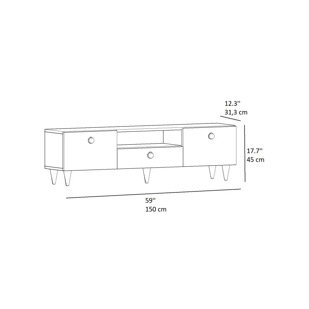 Suny TV Stand and Media Console - Black Marble Effect & Oak