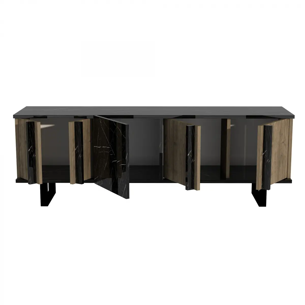 Fido TV Stand with Cabinet Shelves - Walnut & Black Marble Effect