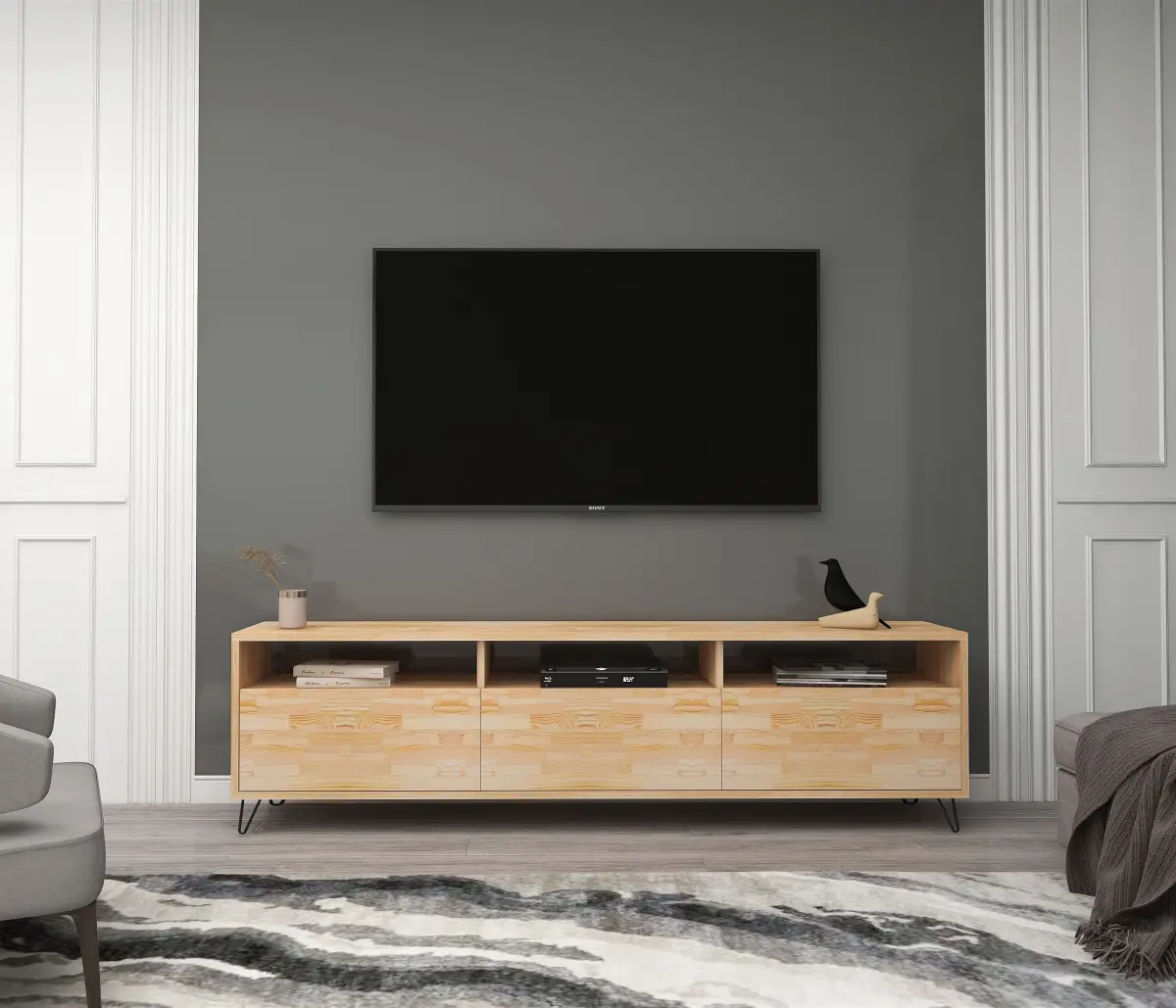 Oliver Wood Metal TV Stand and Media Console - Natural & Black