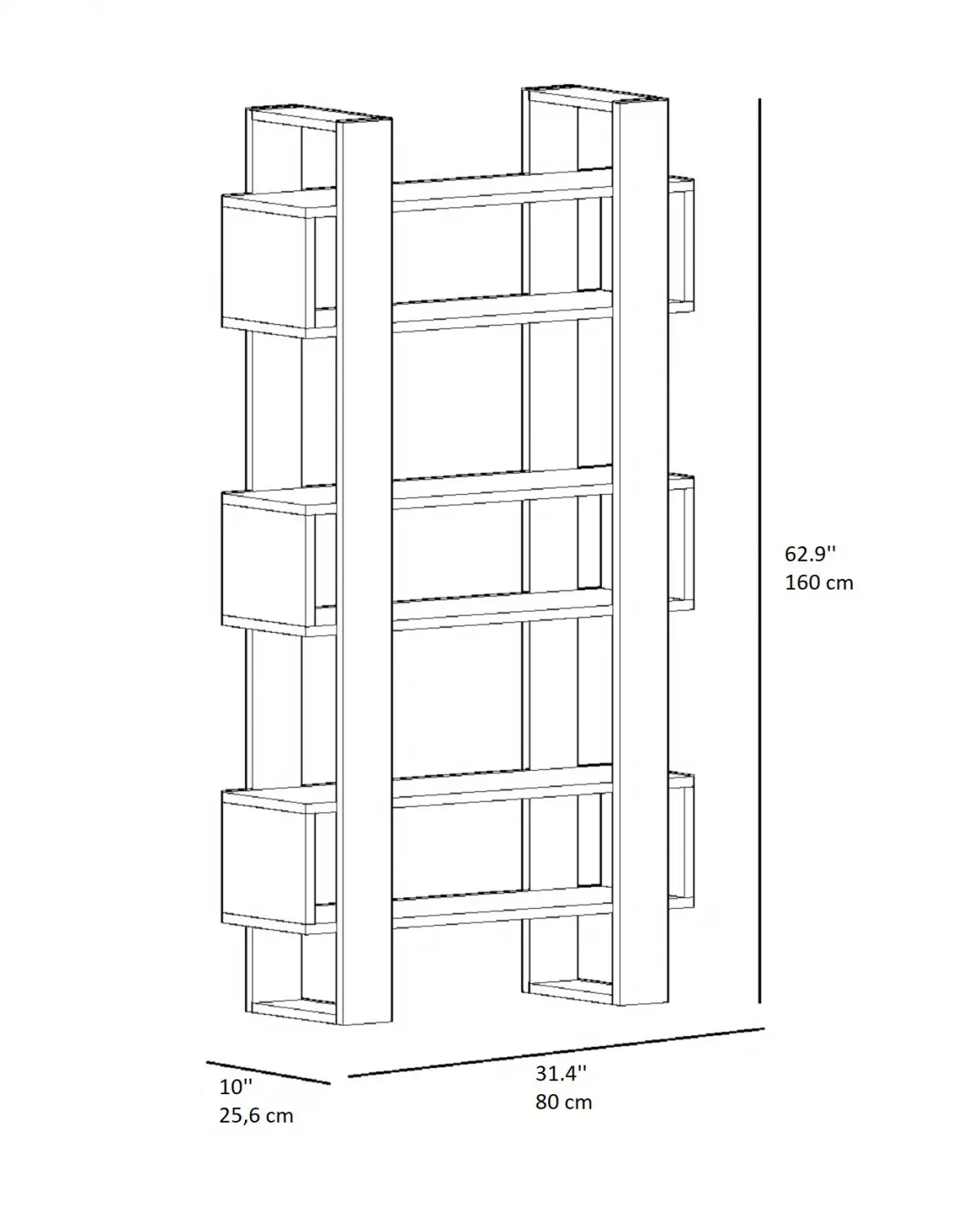 Ocean Bookcase with Geometric Shelves - Black & Oak